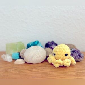 Keychain Mini Velvet Yellow Octopus Plushie Handmade Crochet